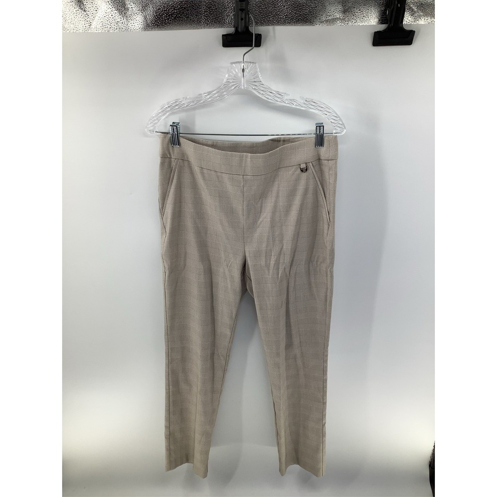 Rafaella Womens Tan Glen Plaid Pull On Dress Pants Size 10 Slim Leg Stretch